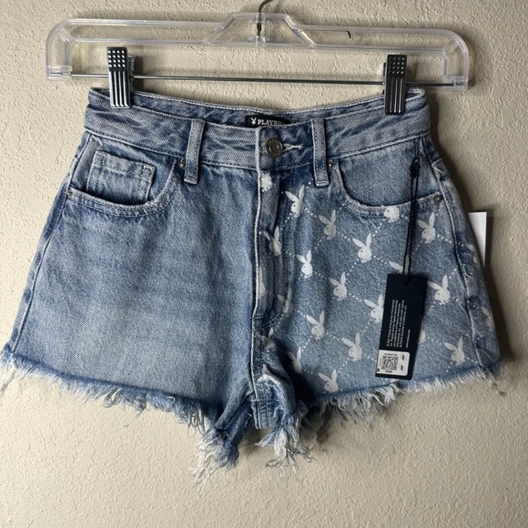 PLAYBOY BY PACSUN Limited Edition White Bunny Jean Denim Shorts - Picture 1 of 5